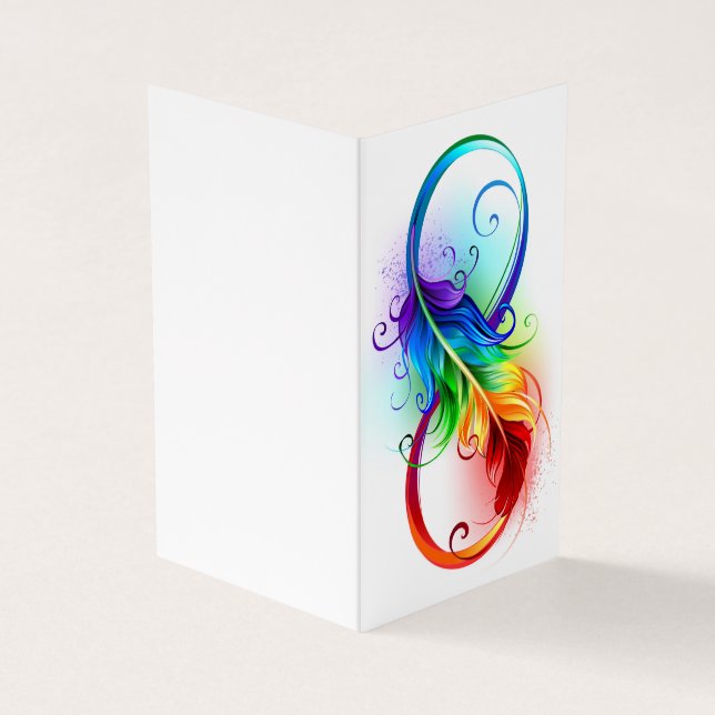 Unendlichkeitssymbol mit Regenbogen-Feder Visitenkarten (Vorderseite)