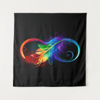 Unendlichkeitssymbol mit Regenbogen-Feder
