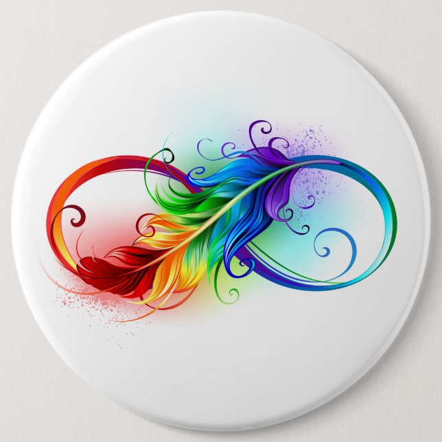 Unendlichkeitssymbol mit Regenbogenfeder Button (Vorderseite)