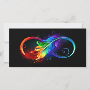 Unendlichkeitssymbol mit Regenbogenfeder Feiertagskarte