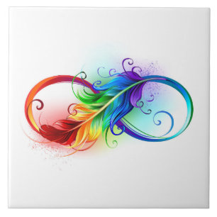 Unendlichkeitssymbol mit Regenbogenfeder Fliese