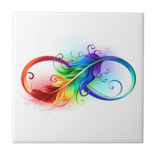 Unendlichkeitssymbol mit Regenbogenfeder Fliese