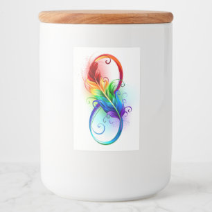 Unendlichkeitssymbol mit Regenbogenfeder Lebensmitteletikett