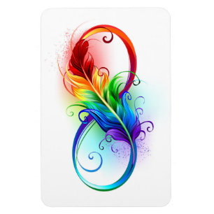 Unendlichkeitssymbol mit Regenbogenfeder Magnet