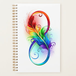 Unendlichkeitssymbol mit Regenbogenfeder Planer