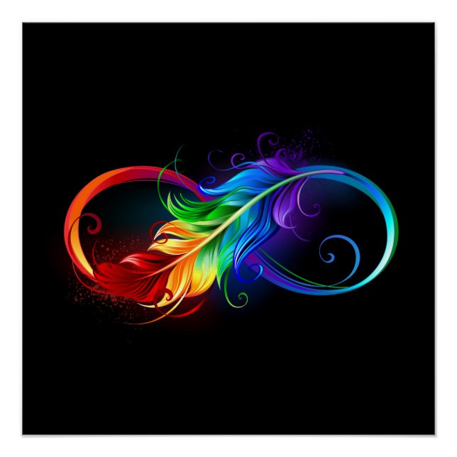 Unendlichkeitssymbol mit Regenbogenfeder Poster (Vorderseite)
