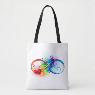 Unendlichkeitssymbol mit Regenbogenfeder Tasche