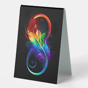 Unendlichkeitssymbol mit Regenbogenfeder Tischaufsteller