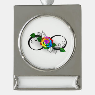 Unendlichkeitssymbol mit Regenbogenrose Banner-Ornament Silber