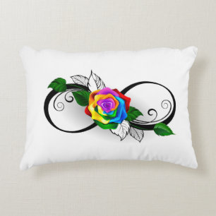 Unendlichkeitssymbol mit Regenbogenrose Dekokissen