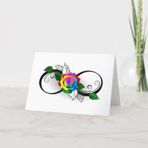 Unendlichkeitssymbol mit Regenbogenrose Feiertagskarte