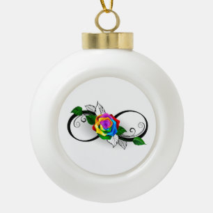 Unendlichkeitssymbol mit Regenbogenrose Keramik Kugel-Ornament