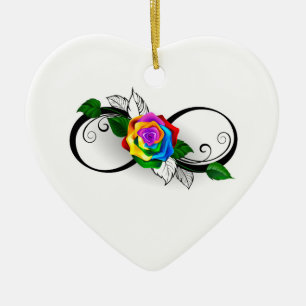 Unendlichkeitssymbol mit Regenbogenrose Keramik Ornament