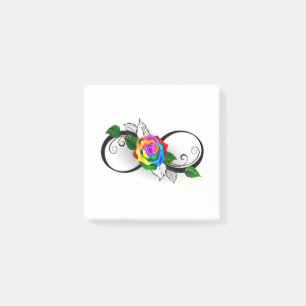 Unendlichkeitssymbol mit Regenbogenrose Post-it Klebezettel