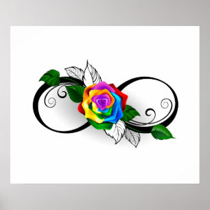 Unendlichkeitssymbol mit Regenbogenrose Poster