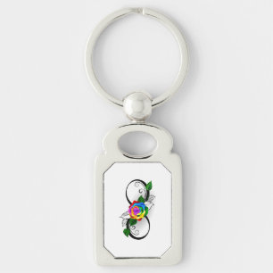 Unendlichkeitssymbol mit Regenbogenrose Schlüsselanhänger