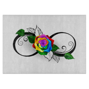 Unendlichkeitssymbol mit Regenbogenrose Schneidebrett