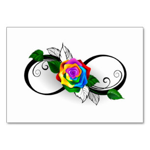 Unendlichkeitssymbol mit Regenbogenrose Tischnummer