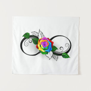 Unendlichkeitssymbol mit Regenbogenrose Wandteppich