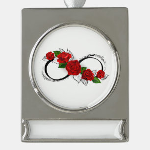 Unendlichkeitssymbol mit Rote Rosen Banner-Ornament Silber