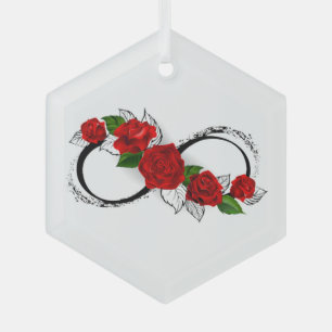Unendlichkeitssymbol mit Rote Rosen Ornament Aus Glas