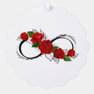 Unendlichkeitssymbol mit Rote Rosen Ornament Karte