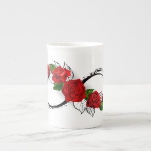 Unendlichkeitssymbol mit Rote Rosen Prozellantasse