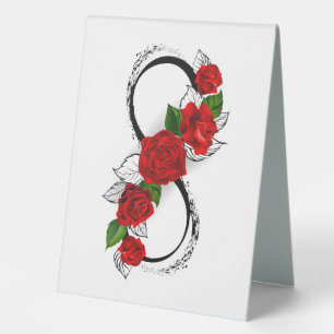 Unendlichkeitssymbol mit Rote Rosen Tischaufsteller
