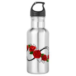 Unendlichkeitssymbol mit roten Rosen Edelstahlflasche