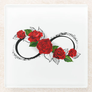 Unendlichkeitssymbol mit roten Rosen Glasuntersetzer