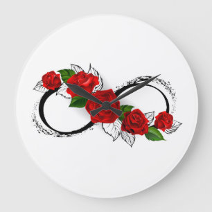 Unendlichkeitssymbol mit roten Rosen Große Wanduhr