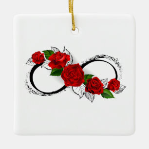Unendlichkeitssymbol mit roten Rosen Keramikornament