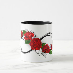 Unendlichkeitssymbol mit roten Rosen Tasse