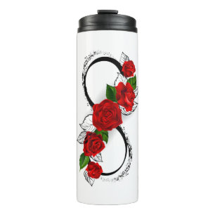 Unendlichkeitssymbol mit roten Rosen Thermosbecher