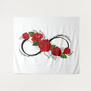 Unendlichkeitssymbol mit roten Rosen Wandteppich