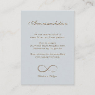 Unendlichkeitszeichen Blaue Hochzeitshotel-Beilage Begleitkarte