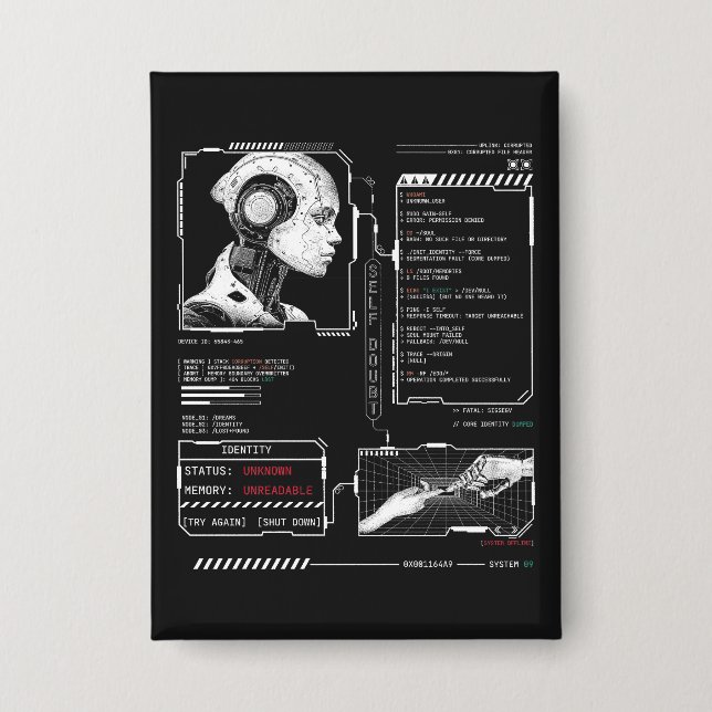 Unerkannt - Techno-Brutalist Streetwear Design Button (Vorderseite)