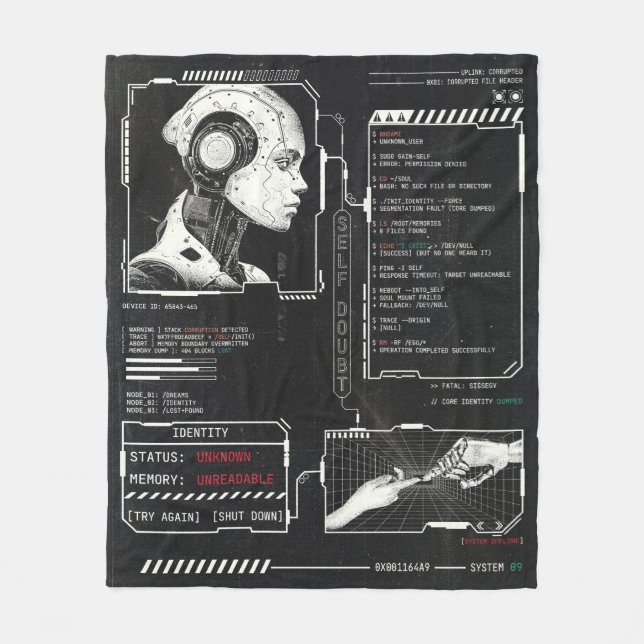 Unerkannt - Techno-Brutalist Streetwear Design Fleecedecke (Vorderseite)