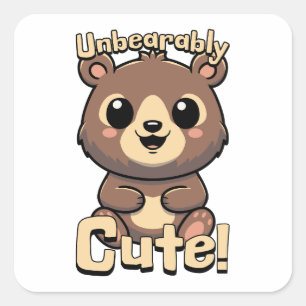 Unerträglich Niedlich! Kawaii Teddy Bear Pun Carto Quadratischer Aufkleber