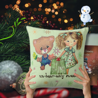 Unerträglich süße Mädchen und Teddybär Kissen