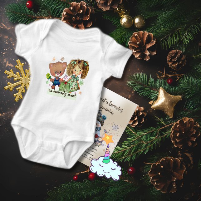 Unerträglich süßer Teddy Bär und ein Mädchen Baby Strampler (Unbearably Sweet Teddy Bear and a Girl Baby Bodysuit)