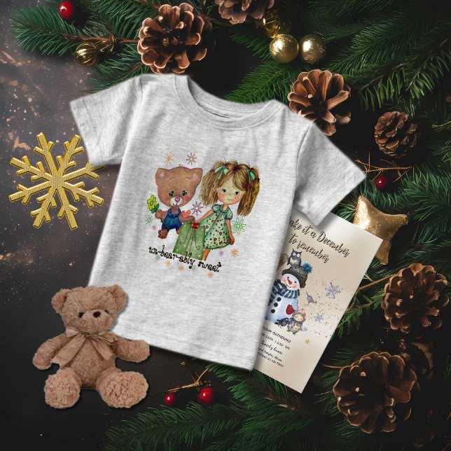 Unerträglich süßer Teddy Bär und ein Mädchen Baby T-shirt (Unbearably Sweet Teddy Bear and a Girl Baby T-Shirt)