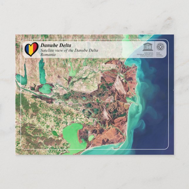 UNESCO WHS - Satellitenansicht des Donaudeltas Postkarte (Vorderseite)