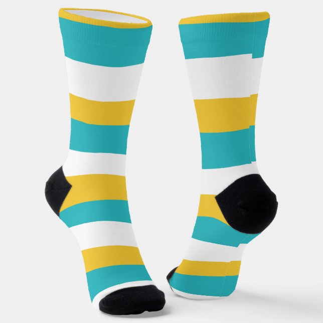 Uneven Streifen - Türkis und Gelb Socken (Gewinkelt)