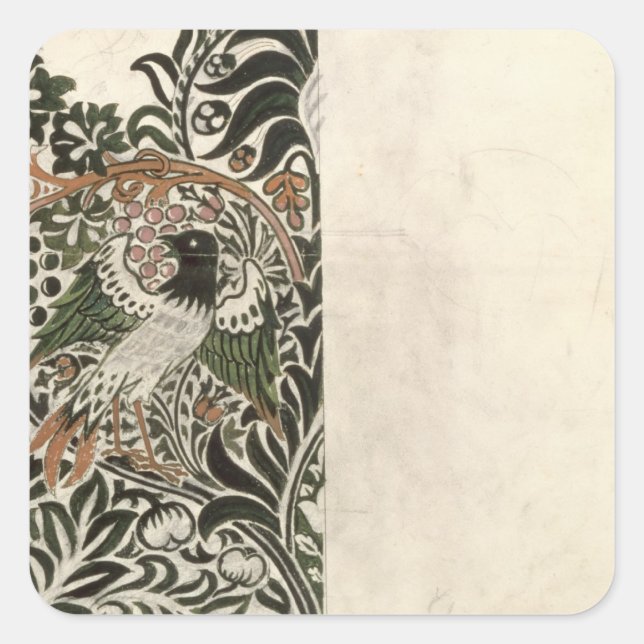 Unfinished 'Bird and Vine' wood block design for w Quadratischer Aufkleber (Vorderseite)