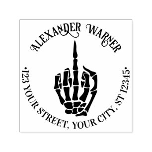 Unfreundliche Skeletthand Mittelfinger Name Adress Permastempel
