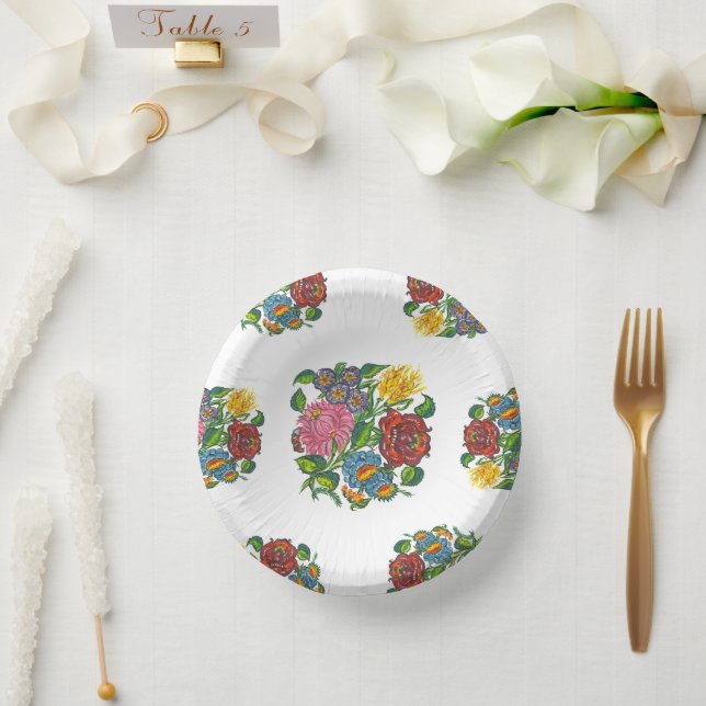 Ungarisch Floral - Kalocsai-Motive Pappteller (Hochzeit)