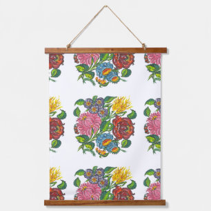 Ungarisch Floral - Kalocsai-Motive Wandteppich Mit Holzrahmen