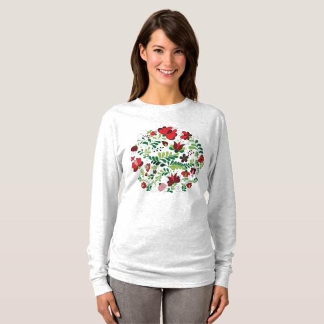 Ungarisch Freehand Matyo Floral Folk T-Shirt (Vorne ganz)