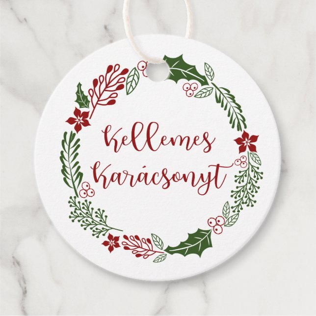 Ungarisch Frohe Weihnachten, Custom Geschenkanhänger (Vorderseite)